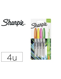 Rotulador sharpie permanente fino neon brilla bajo luz uv blister de 4 unidades colores surtidos