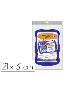 Pizarra blanca bic velleda cliiip doble cara cuadriculaday lisa con 8 rotuladores colores surtidos 21x31 cm
