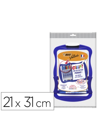 Pizarra blanca bic velleda cliiip doble cara cuadriculaday lisa con 8 rotuladores colores surtidos 21x31 cm