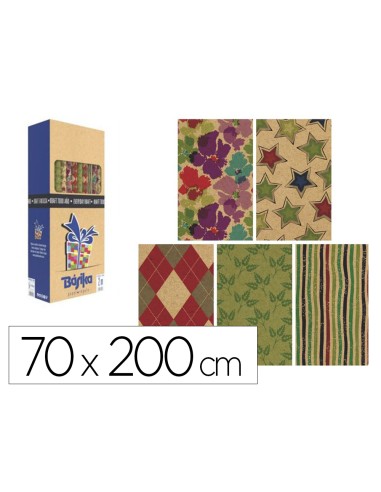 Papel de regalo basika kraft todo ano rollo de 70 x 200 cm modelos surtidos