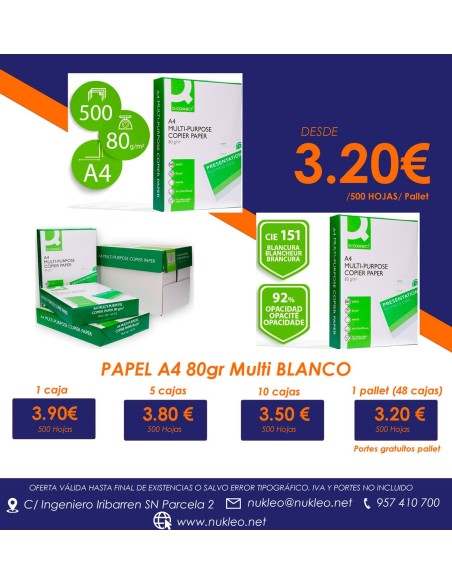Papel fotocopiadora q-connect din a4 80 gramos paquete de 500 hojas