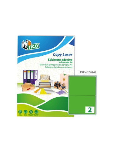 Etiqueta adhesiva tico verde fluor permanente certificado fsc laser inkjet fotocopia 200x142 mm caja de 140