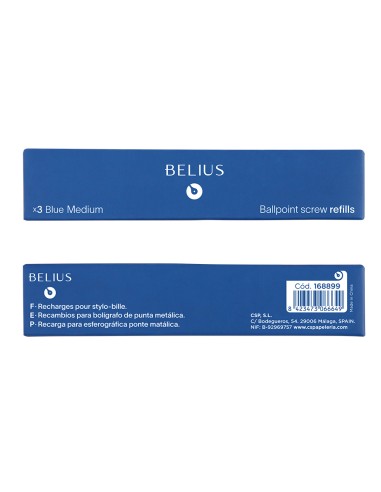 Recambio boligrafo belius azul 08 mm caja 3 unidades