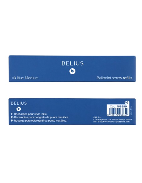Recambio boligrafo belius azul 08 mm caja 3 unidades