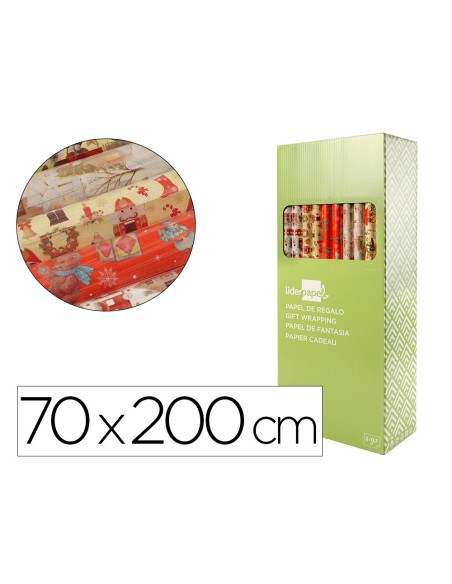 Papel de regalo liderpapel navidad rollo ancho 70 cm longitud 2 mt gramaje 60 gr disenos surtidos