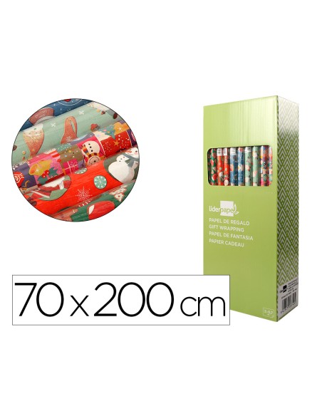 Papel de regalo liderpapel navidad rollo ancho 70 cm longitud 2 mt gramaje 60 gr disenos surtidos