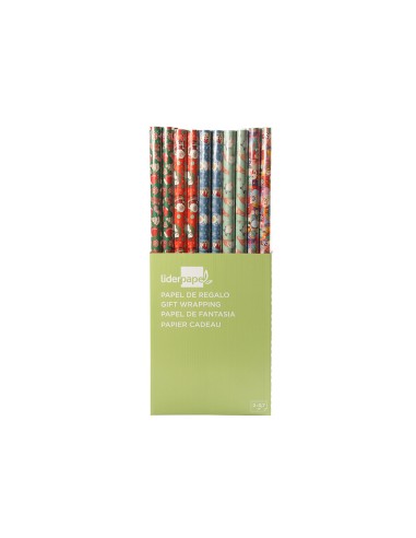 Papel de regalo liderpapel navidad rollo ancho 70 cm longitud 2 mt gramaje 60 gr disenos surtidos