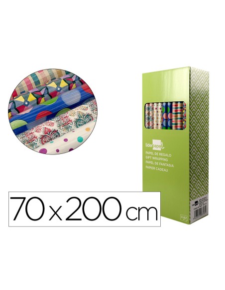 Papel de regalo liderpapel todo ano rollo ancho 70 cm longitud 2 mt gramaje 60 gr disenos surtidos