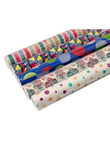 Papel de regalo liderpapel todo ano rollo ancho 70 cm longitud 2 mt gramaje 60 gr disenos surtidos