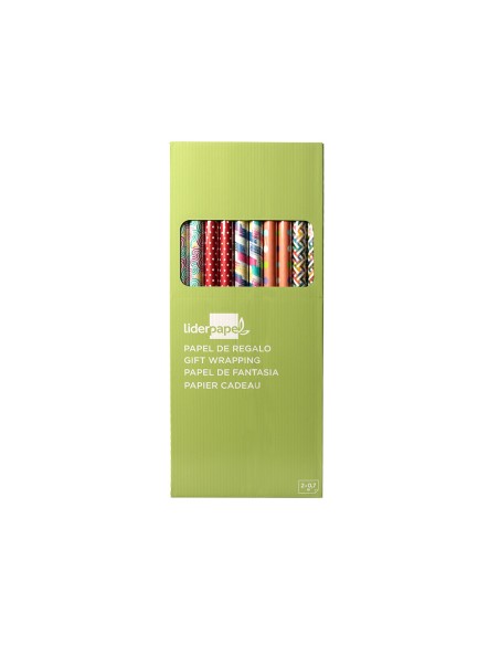 Papel de regalo liderpapel todo ano rollo ancho 70 cm longitud 2 mt gramaje 60 gr disenos surtidos