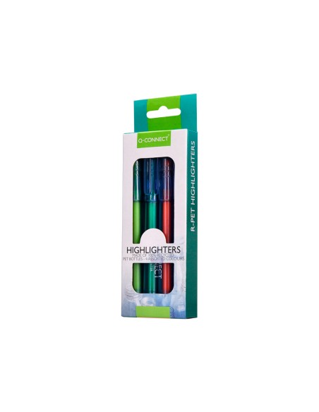 Rotulador q connect fluorescente punta biselada fabricado en pet reciclado bolsa de 4 unidades colores
