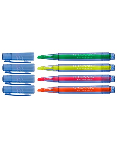 Rotulador q connect fluorescente punta biselada fabricado en pet reciclado bolsa de 4 unidades colores