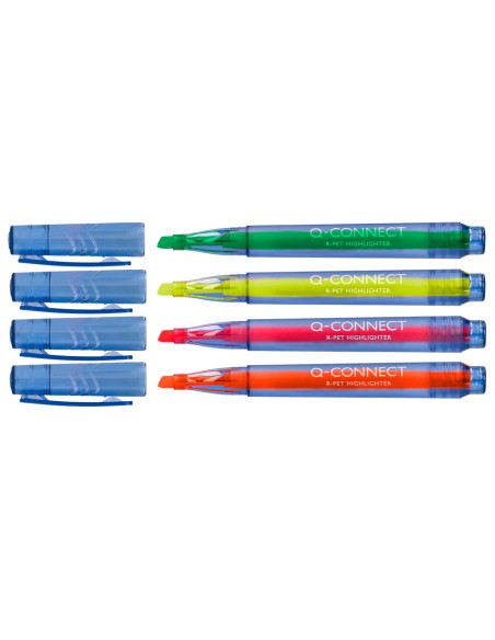 Rotulador q connect fluorescente punta biselada fabricado en pet reciclado bolsa de 4 unidades colores