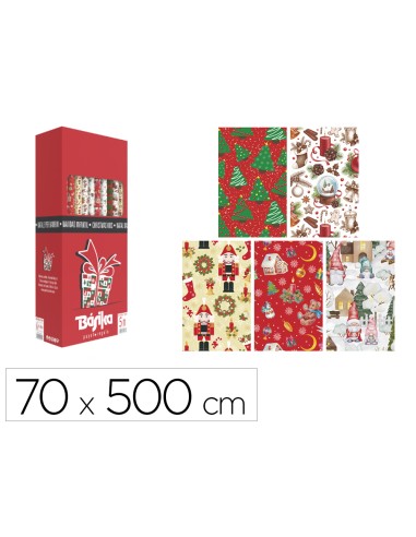Papel de regalo basika navidad rollo de 70 x 500 cm modelos surtidos