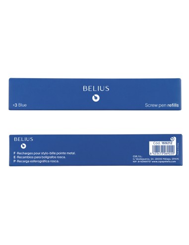 Recambio boligrafo belius con rosca azul caja 3 unidades