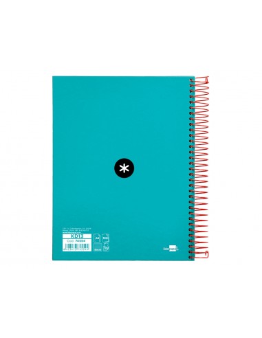 Cuaderno espiral liderpapel a5 micro antartik tapa forrada 120h 100 gr horizontal 5 bandas 6 taladros color turquesa