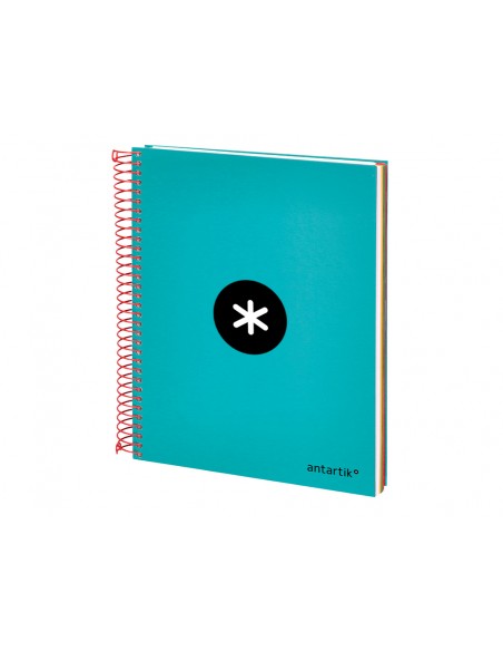 Cuaderno espiral liderpapel a5 micro antartik tapa forrada 120h 100 gr horizontal 5 bandas 6 taladros color turquesa