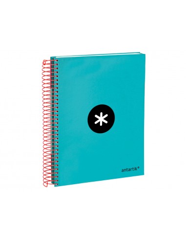 Cuaderno espiral liderpapel a5 micro antartik tapa forrada 120h 100 gr horizontal 5 bandas 6 taladros color turquesa