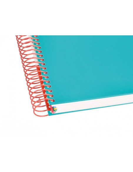 Cuaderno espiral liderpapel a5 micro antartik tapa forrada 120h 100 gr horizontal 5 bandas 6 taladros color turquesa