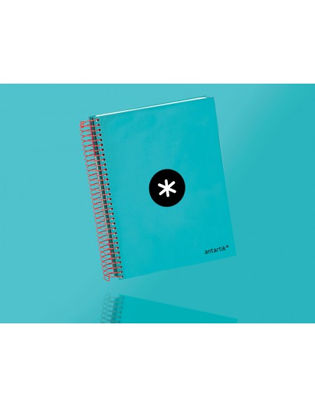 Cuaderno espiral liderpapel a5 micro antartik tapa forrada 120h 100 gr horizontal 5 bandas 6 taladros color turquesa