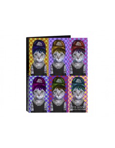 Carpeta carton folio 4 anillas mixtas pets rock breakfast 265x330 mm