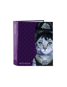 Carpeta carton folio 4 anillas lomo ancho pets rock breakfast 270x330x60 mm