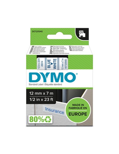 Dymo D1 Cinta de Etiquetas Original para Rotuladora - Texto Azul sobre Fondo Blanco - Ancho 12mm x 7 metros - S0720540