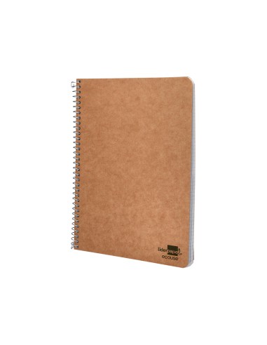 Cuaderno espiral liderpapel cuarto ecouse tapa cartulina kraft 80h papel reciclado 80 grcuadro 4mm