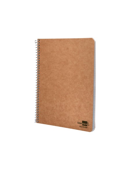 Cuaderno espiral liderpapel cuarto ecouse tapa cartulina kraft 80h papel reciclado 80 grcuadro 4mm