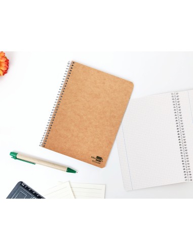 Cuaderno espiral liderpapel cuarto ecouse tapa cartulina kraft 80h papel reciclado 80 grcuadro 4mm