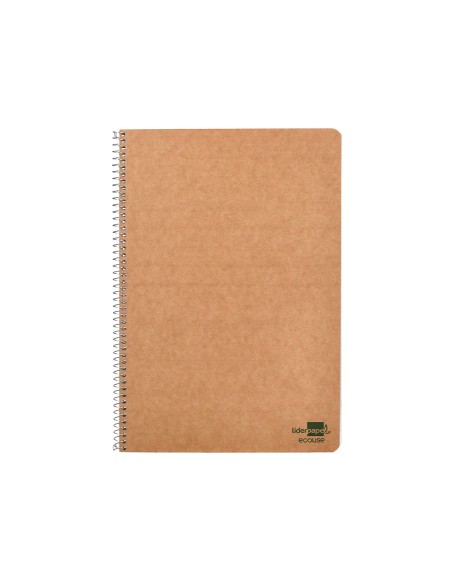 Cuaderno espiral liderpapel folio ecouse tapa cartulina kraft 80h papel reciclado 80 gr cuadro 4mm con margen