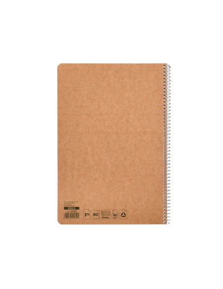 Cuaderno espiral liderpapel folio ecouse tapa cartulina kraft 80h papel reciclado 80 gr cuadro 4mm con margen