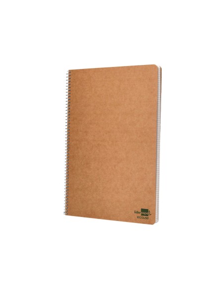 Cuaderno espiral liderpapel folio ecouse tapa cartulina kraft 80h papel reciclado 80 gr cuadro 4mm con margen