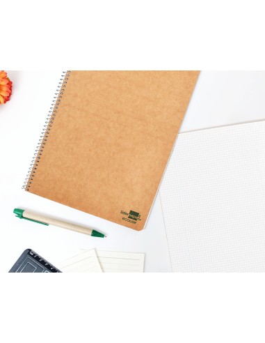 Cuaderno espiral liderpapel folio ecouse tapa cartulina kraft 80h papel reciclado 80 gr cuadro 4mm con margen