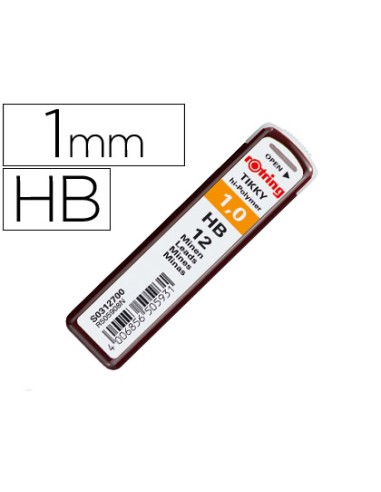 Minas rotring grafito 1 mm hb estuche de 12 minas