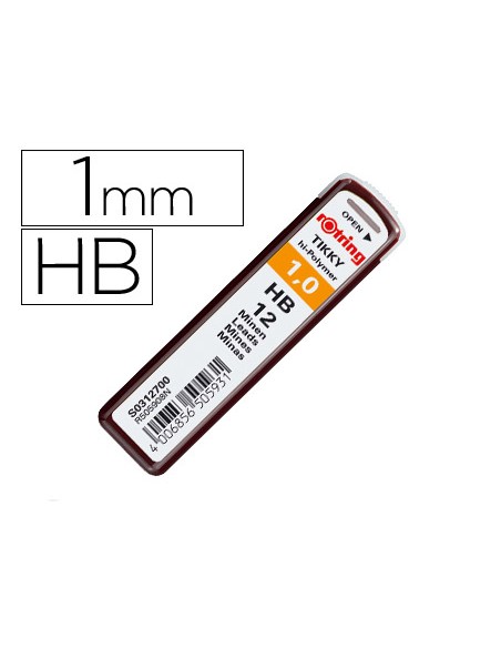 Minas rotring grafito 1 mm hb estuche de 12 minas