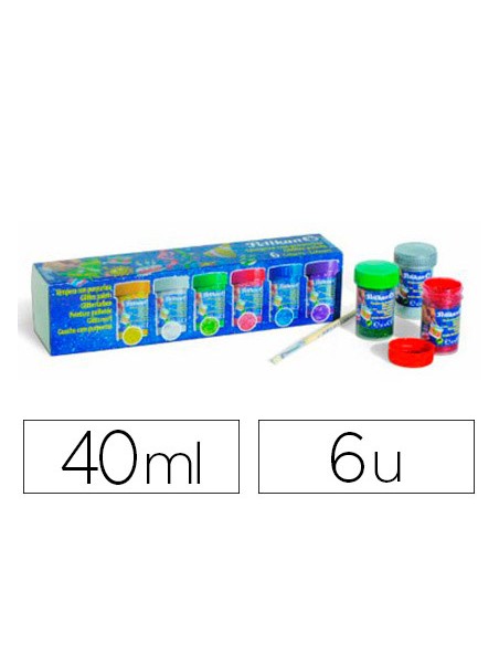 Tempera pelikan glitter 20 ml 942 20s caja 6 colores surtidos pincel
