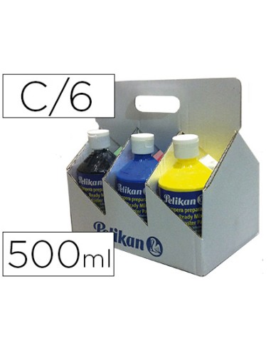 Tempera pelikan escolar 500 ml especial colegio pack 6 botellas colores surtidos