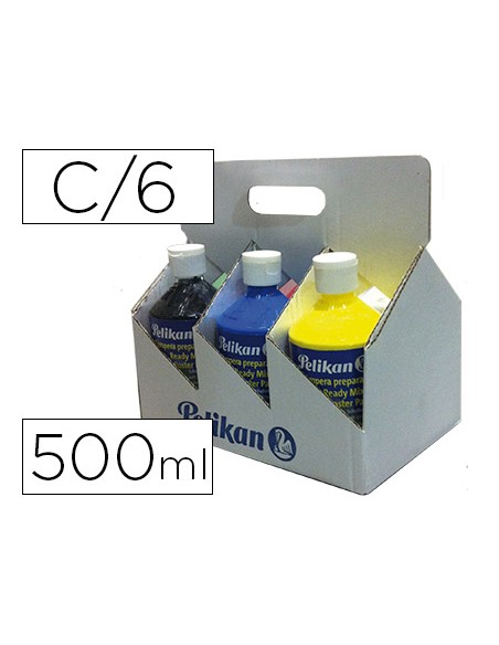 Tempera pelikan escolar 500 ml especial colegio pack 6 botellas colores surtidos