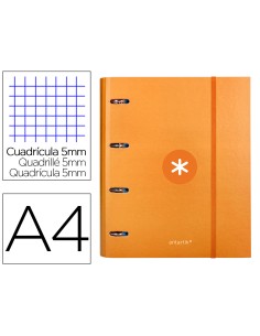 Carpeta con recambio antartik a4 cuadro 5mm forrada 4 anillas 40mm redondas color mostaza