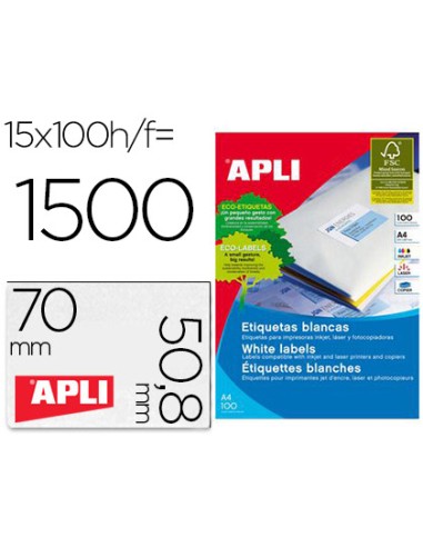 Etiqueta adhesiva apli 1295 tamano 70x508 mm fotocopiadora laser ink jet caja con 100 hojas din a4