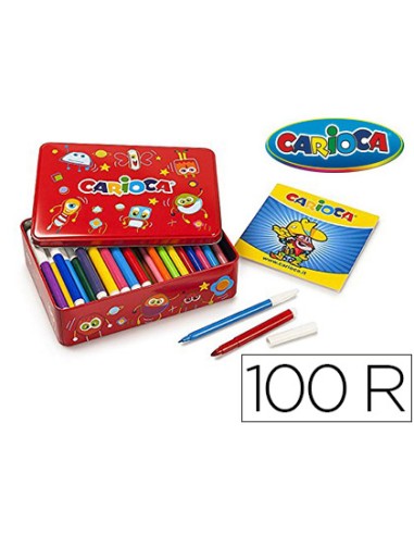 Rotulador carioca color kit caja metalica de 100 unidades surtidas album colorear