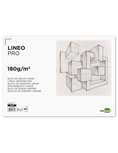 Bloc dibujo liderpapel lineal espiral 460x325 mm 20 hojas 180 gr m2 con recuadro perforado