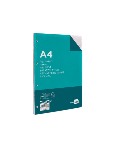 Recambio liderpapel a4 100 hojas 100 g m2 rayado horizontal con margen 4 taladros