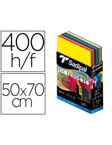 Cartulina sadipal 50x70 cm lisa y rugosa expositor carton 400 hojas surtidas 15 colores