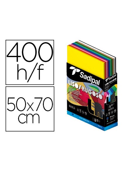 Cartulina sadipal 50x70 cm lisa y rugosa expositor carton 400 hojas surtidas 15 colores