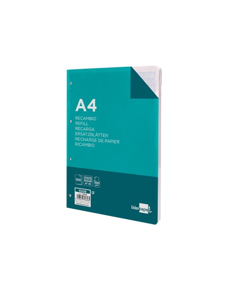 Recambio liderpapel a4 100 hojas 100 g m2 rayado nº 46 4 taladros
