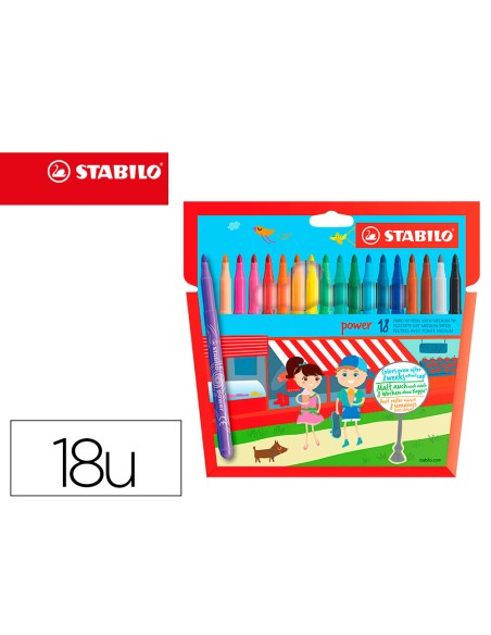 Rotulador escolar stabilo powe r caja de 18 unidades colores surtidos Rotulador escolar stabilo powe r caja de 18 unidades colores surtidos