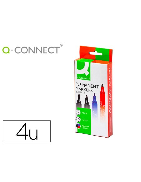 Rotulador q connect marcador permanente estuche de 4 colores surtidos punta redonda 3 mm