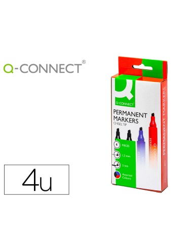 Rotulador q connect marcador permanente estuche de 4 colores surtidos punta biselada 5 mm